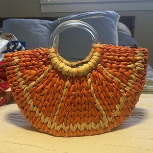 Kate Spade Orange and Tan Woven Tote with Clear Handles